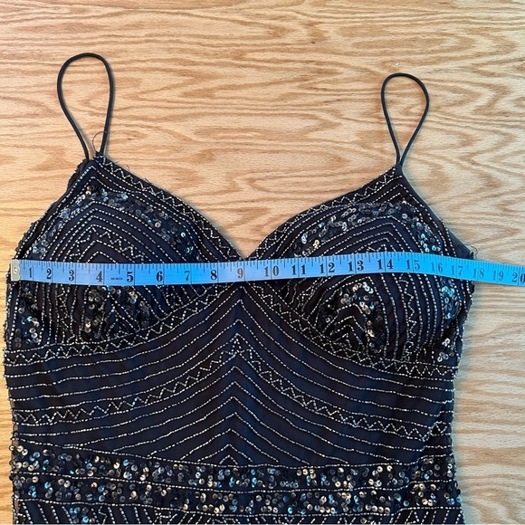 Marina Beaded Sequined Navy V-Neck Gown Dress 16 - Picture 13 of 16